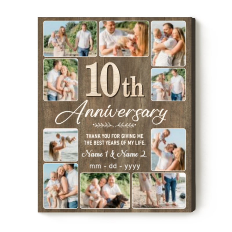 10th anniversary custom photo collage canvas 10 years wedding anniversary gifts 10th anniversary traditional gift tenth anniversary canvas gift