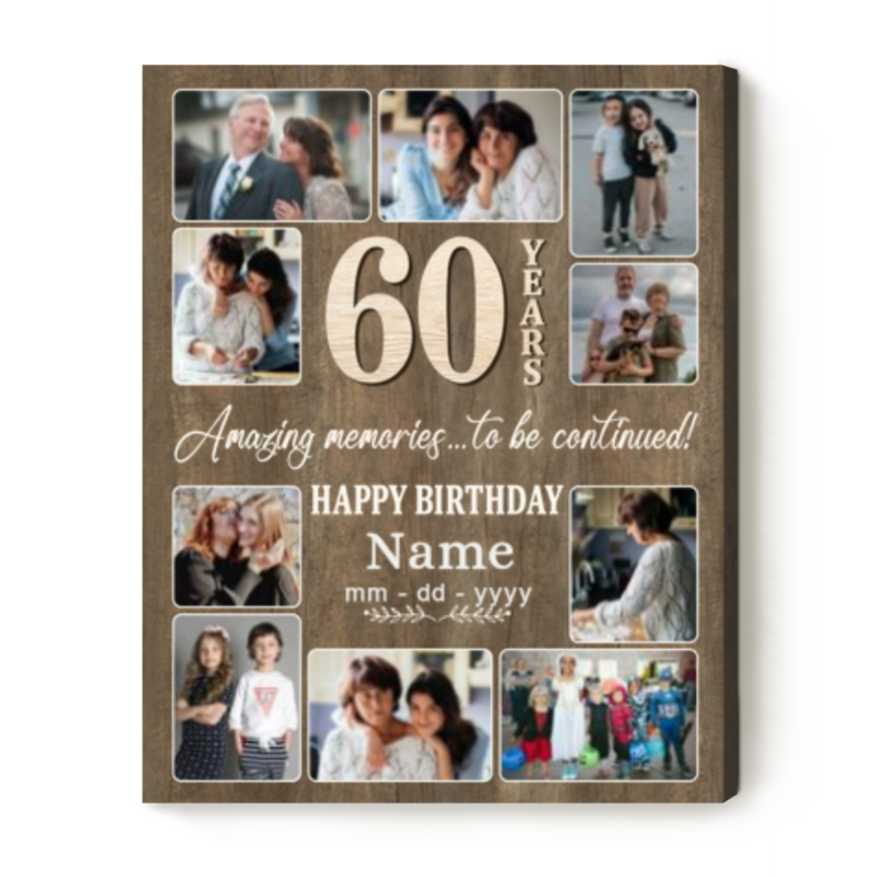 60th birthday custom picture collage canvas personalized gift for turning 60 years old gifts for 60th birthday woman man 60th birthday canvas