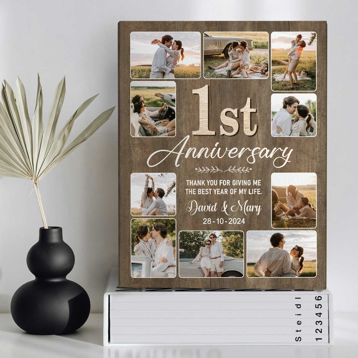 First Anniversary Personalized Photo Collage Canvas, One Year