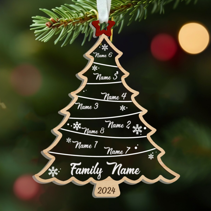 Christmas Tree With Family Names Ornament, Custom Family Ornament With Pets, 2026 Christmas Ornament, Family Christmas Keepsake Decoration