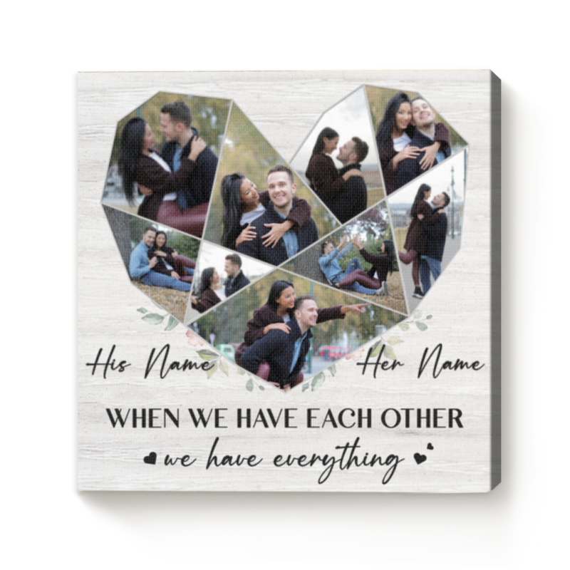 Custom Heart Photo Collage Canvas For Boyfriend, Personalized Anniversary Gift For Husband, Wedding Photo Gift, Valentines Gift For Boyfriend