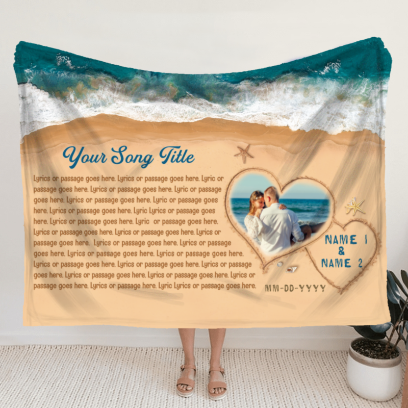 custom song lyrics in the sand beach blanket personalized blanket for couple song lyrics anniversary gift valentine's day gift for wife husband