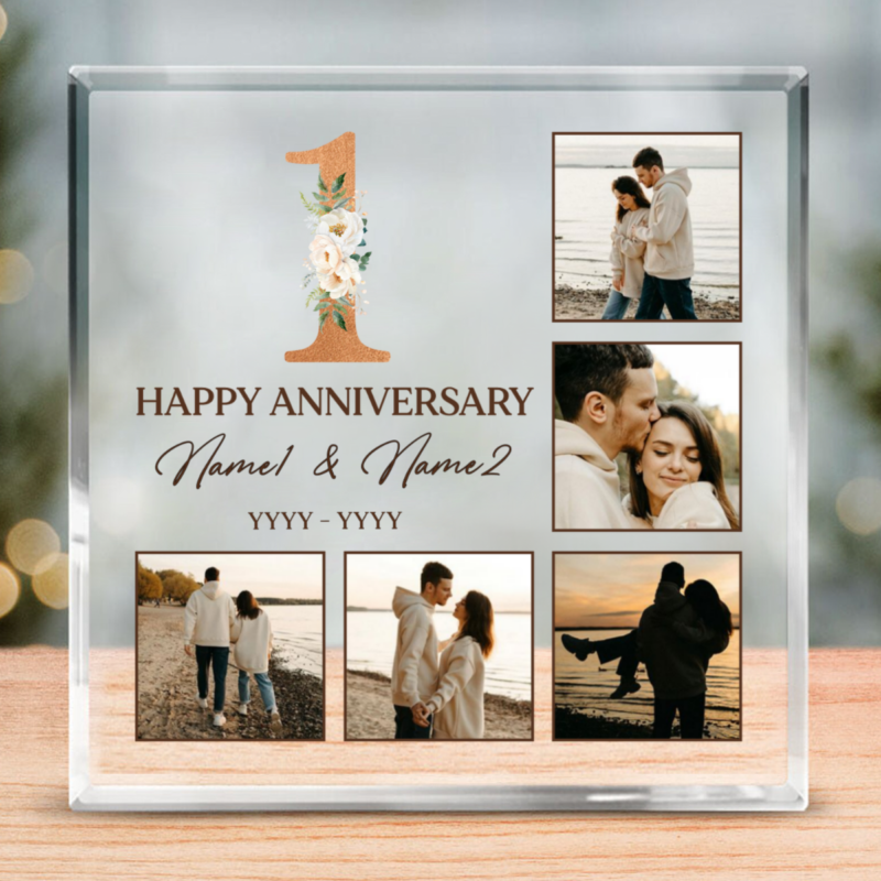 Personalized 1st Anniversary Photo Acrylic Plaque, 1 Year Wedding Anniversary Gift For Husband Wife, Happy 1st Paper Anniversary Gift