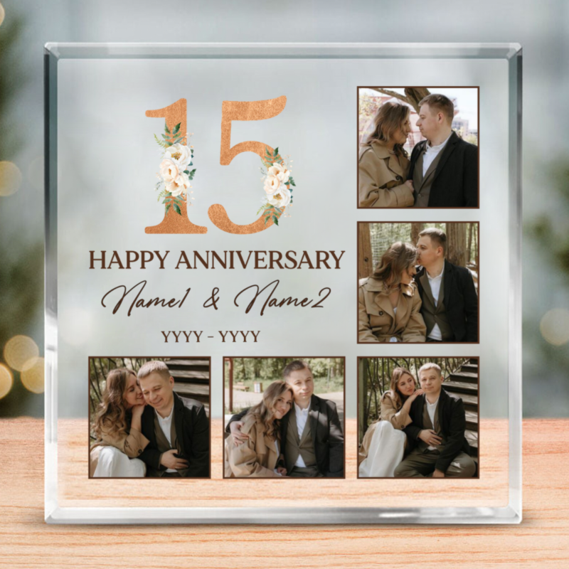 Personalized 15th Anniversary Photo Acrylic Plaque, 15 Years Wedding Anniversary Gift For Husband Wife, Happy 15th Crystal Anniversary Gift