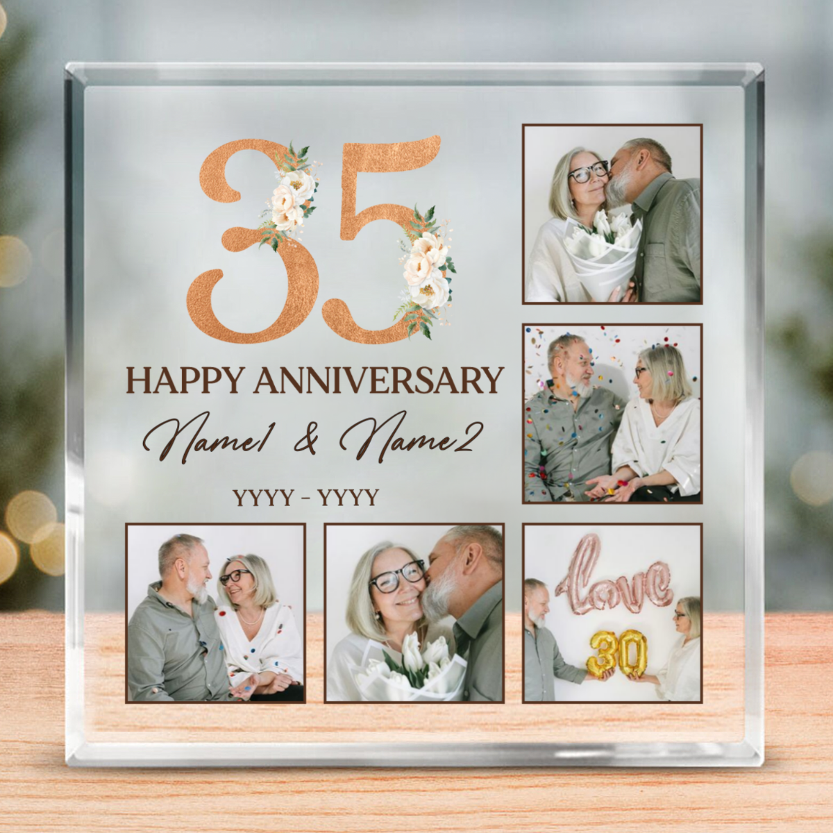 Personalized 35th Anniversary Acrylic Block With Photo, 35th