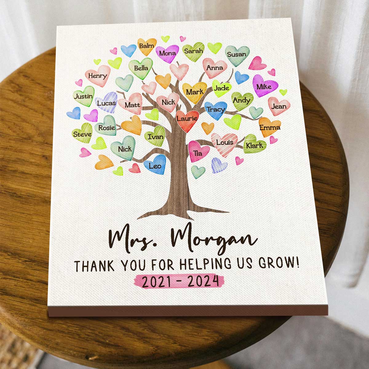 Custom Teacher Tree Canvas With Kids Names, Teacher Appreciation