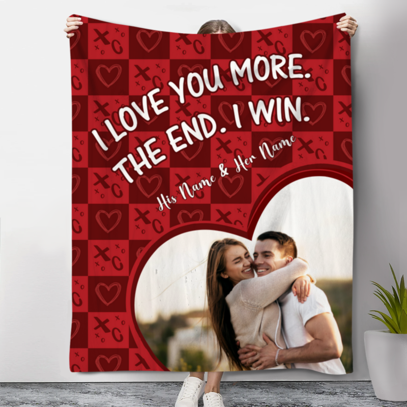 Personalized Anniversary Gift for Girlfriend, Valentine's Gift For Boyfriend, Custom Couples Name Blanket with Photo, I Love You More The End I Win Blanket