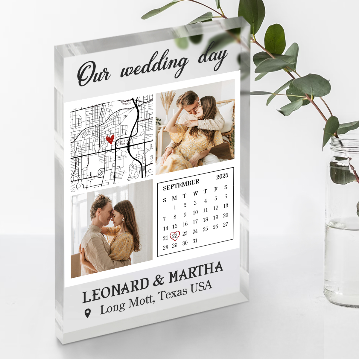 Personalized Wedding Calendar Acrylic Plaque, Our Wedding Day