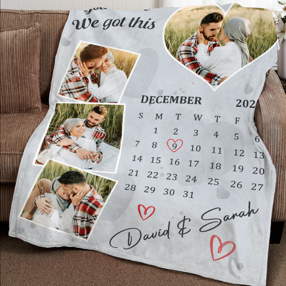Personalized Couple Photo Blanket, Custom Calendar Blanket With