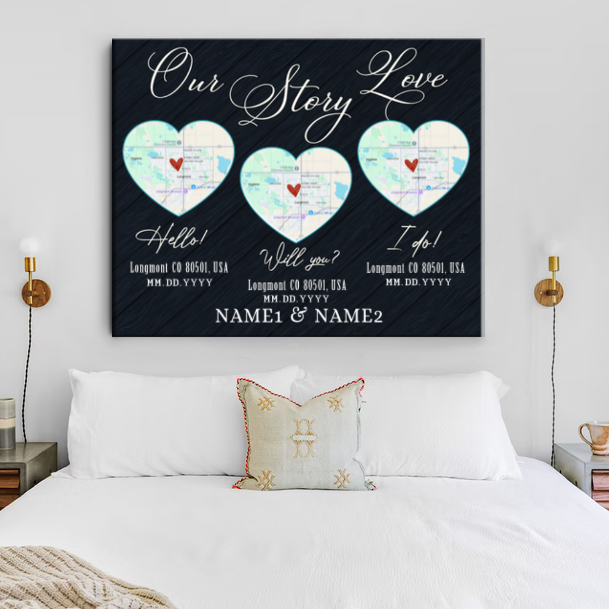hello will you i do custom 3 heart map print, our love story anniversary gift, anniversary wedding gift for wife husband, romantic valentine map gift