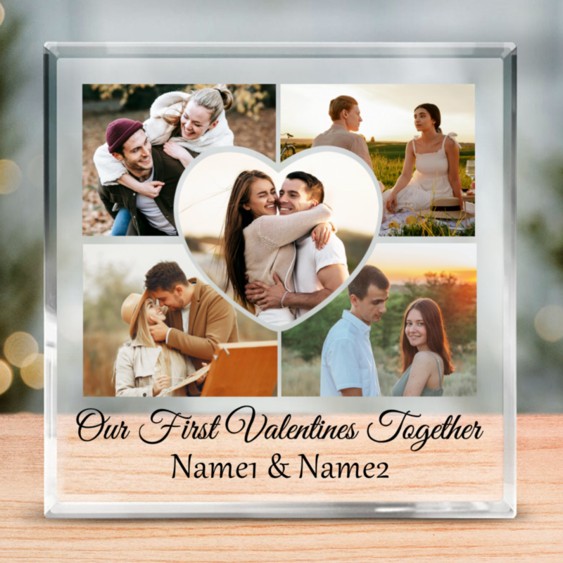 first valentines together gift, personalized 1st valentines collage acrylic block, first valentines keepsakes gifts, 1st valentines gift boyfriend
