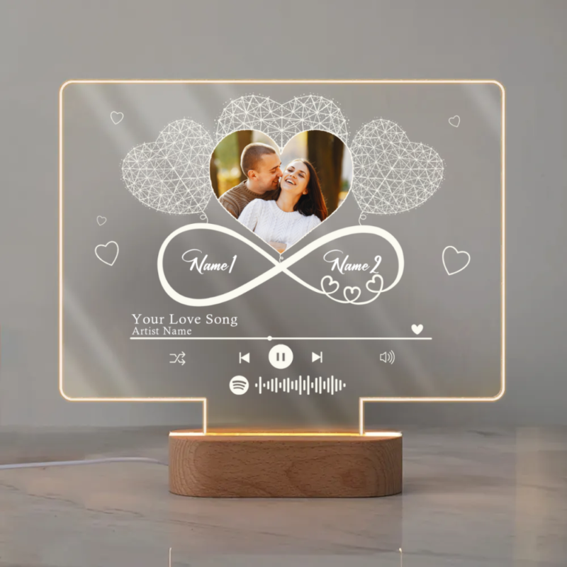 personalized song couple led light night light romantic gift for couples valentines day gift for him her, acrylic music plaque