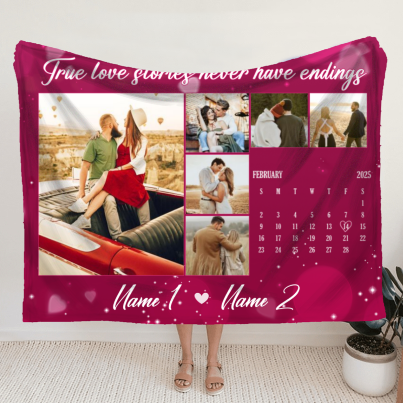 personalized couple picture blanket with calendar, wedding day blankets, wedding anniversary gifts, custom gifts for her on valentine's day
