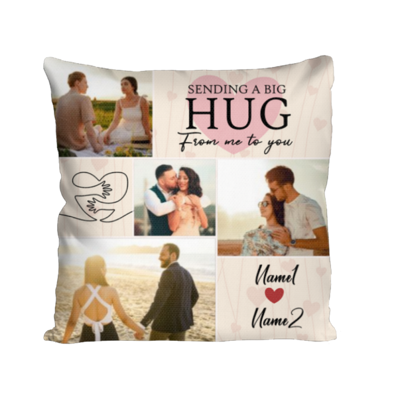 personalized big hugs photo pillow custom valentines day pillow gift for boyfriend girlfriend photo collage pillow for couples sending a big hug