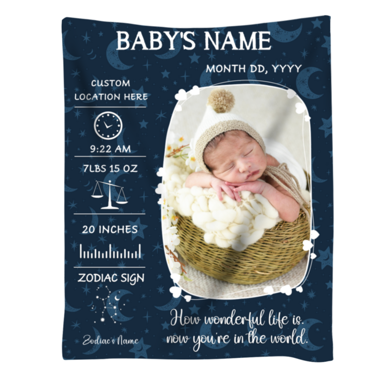 baby photo blanket with birth stats personalized blanket for newborn baby baby shower gift newborn gift new parents gift