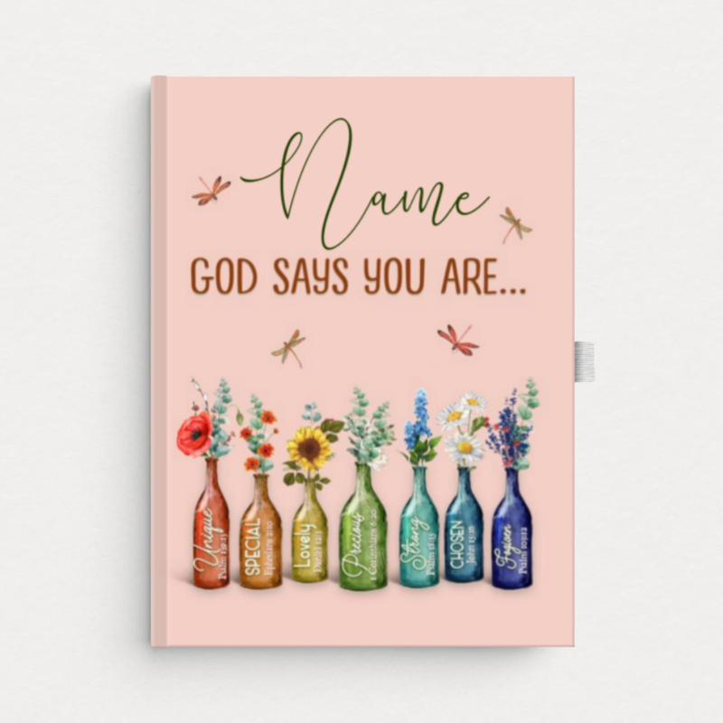 god says you are bible verse journal, personalized inspiration bible notebook, flower christian gift, religious gift for girl, affirmations gift
