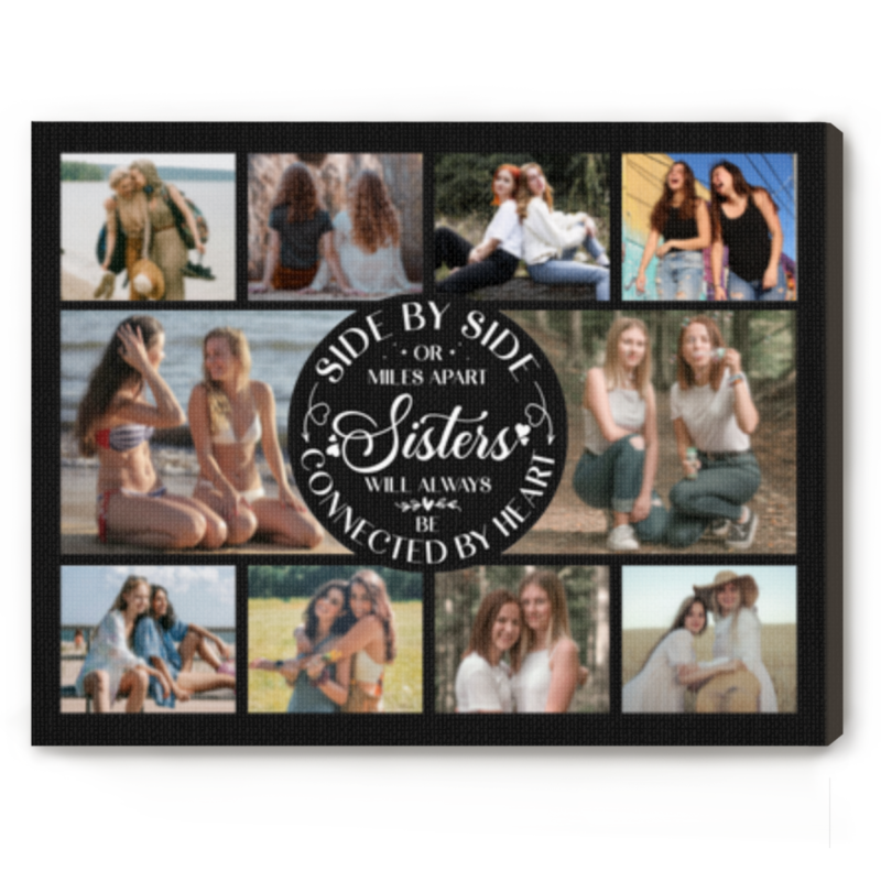 Sisters Side by Side Photo Collage Canvas Print, Personalized Long Distance Sister Gift, Christmas Gift for Sister, Sister Moving Away Gift