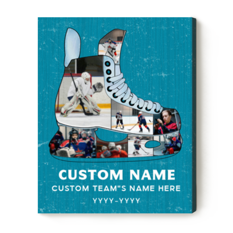 hockey sport photo gift, custom hockey photo collage canvas, hockey coach gift, gift for player, senior night gift, personalized ice hockey gift