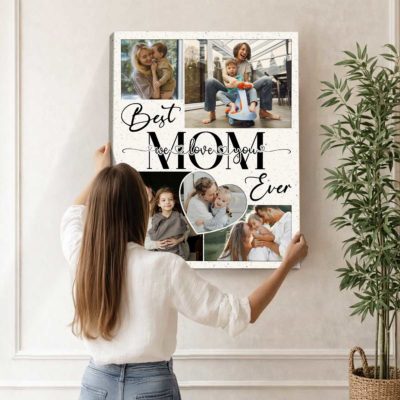 Best mom ever personalized collage canvas with custom photos, Mother’s Day gift for mom, birthday wall art from kids.