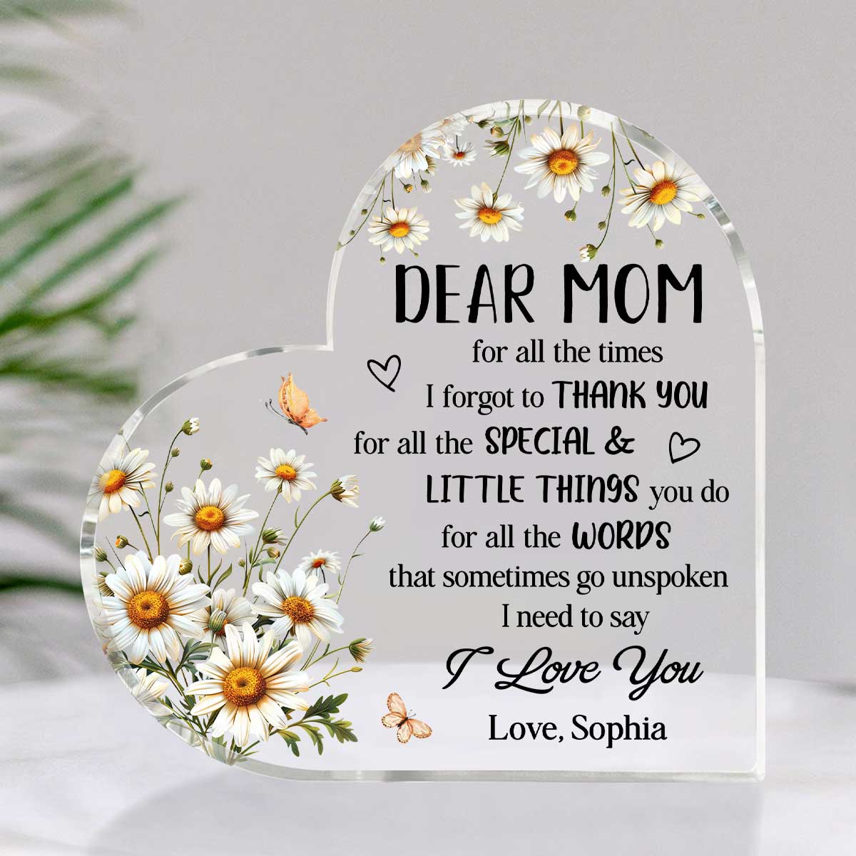 Dear Mom Personalized Acrylic Heart Sign, Sentimental Presents For