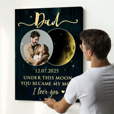 dad special date moon phase wall art, father's day moon phase gift, personalized dad gifts from daughter, custom gift for dad's birthday