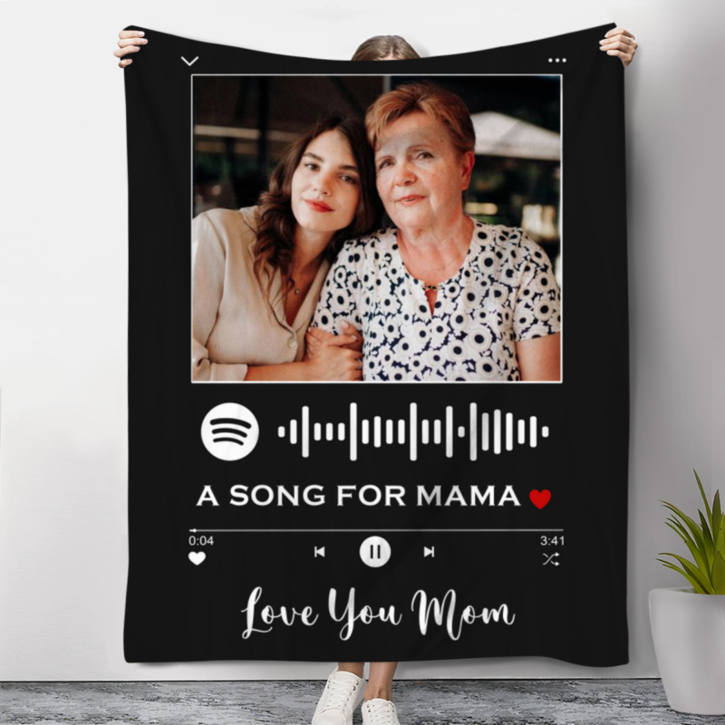 Personalized Spotify Photo Blanket, Custom Song Fleece Blanket, Mother Gifts, Mother’s Day Gifts, Blanket With Your Favorite Song