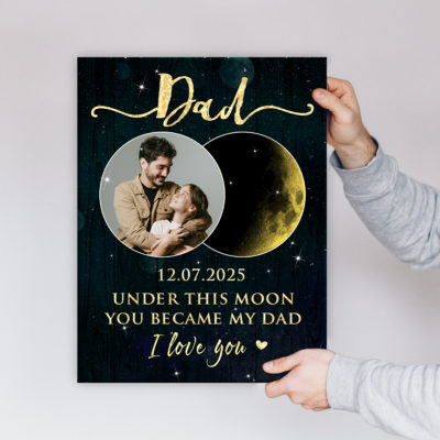 Dad Special Date Moon Phase Wall Art, Dad Xmas Gift, Personalized Dad Gifts From Daughter Son, Custom Gift For Dad’s Birthday
