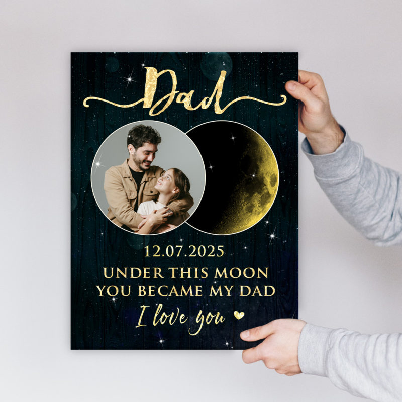 Dad Special Date Moon Phase Wall Art, Dad Xmas Gift, Personalized Dad Gifts From Daughter Son, Custom Gift For Dad’s Birthday