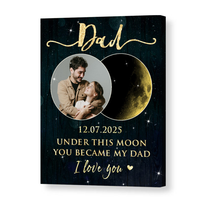 Dad Special Date Moon Phase Wall Art, Dad Xmas Gift, Personalized Dad Gifts From Daughter Son, Custom Gift For Dad’s Birthday