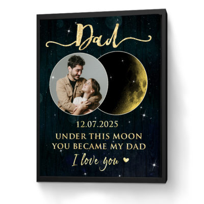 Dad Special Date Moon Phase Wall Art, Dad Xmas Gift, Personalized Dad Gifts From Daughter Son, Custom Gift For Dad’s Birthday
