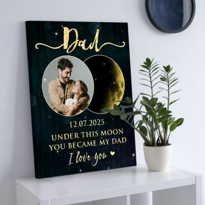 Dad Special Date Moon Phase Wall Art, Dad Xmas Gift, Personalized Dad Gifts From Daughter Son, Custom Gift For Dad’s Birthday