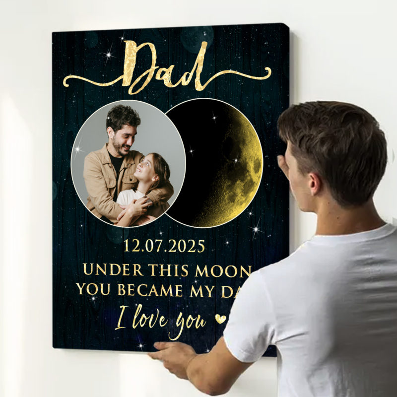 Dad Special Date Moon Phase Wall Art, Dad Xmas Gift, Personalized Dad Gifts From Daughter Son, Custom Gift For Dad’s Birthday