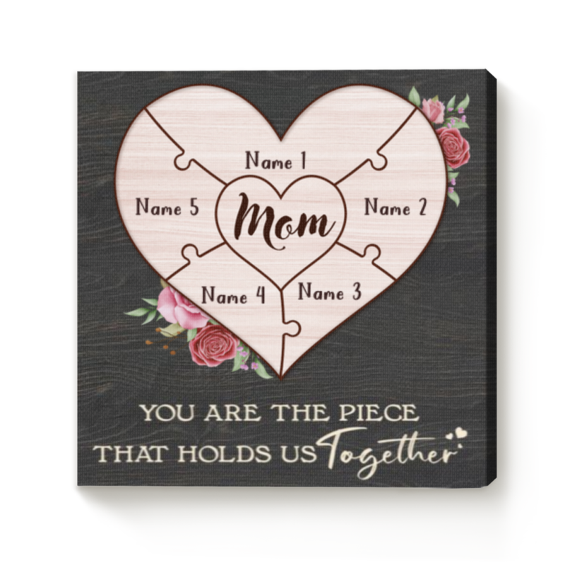 mother's day puzzle piece sign mom canvas with kids name gift from kids husband personalized mom gift