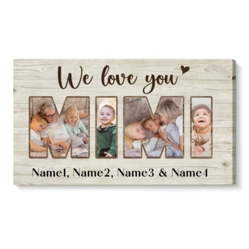 Personalized Mimi Gift from Grandkids with custom pictures and text, Mother’s Day gift Canvas, grandma birthday keepsake wall art.