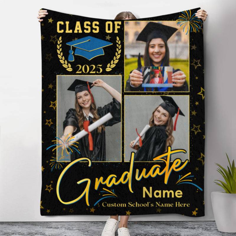 personalized graduation blankets senior graduation gift class of 2025 gifts grad photo fleece blanket