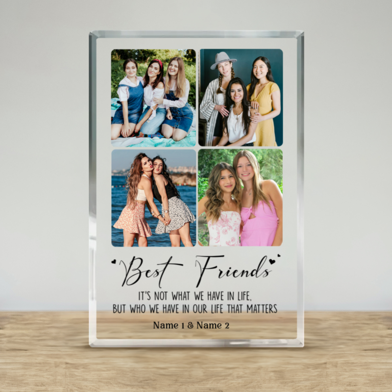 Personalized acrylic plaque with best friends' photo and custom message, perfect friendship keepsake gift