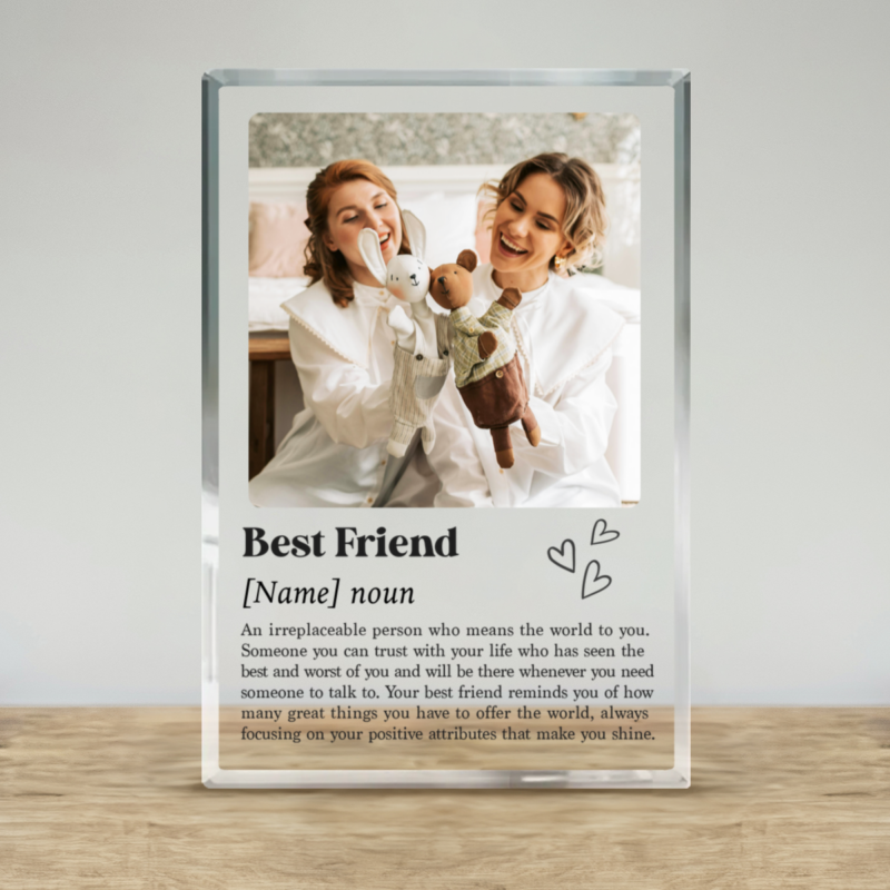 Personalized best friend definition plaque with name and custom message, friendship keepsake gift for her birthday or special occasion.