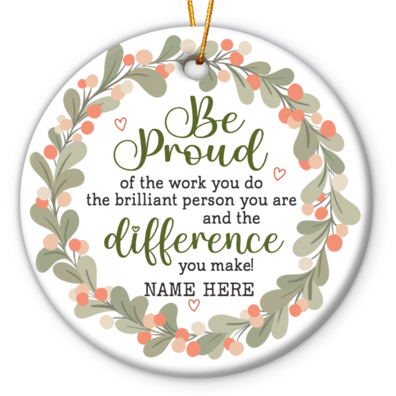 Personalized thank you ornament with custom name and message, farewell gift for teacher or coworker.