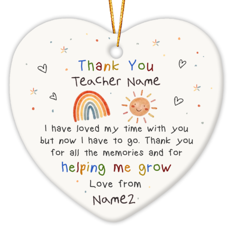 Personalized thank you ornament for nursery worker with child’s name, hanging on Christmas tree, gift for nursery teacher or childminder.