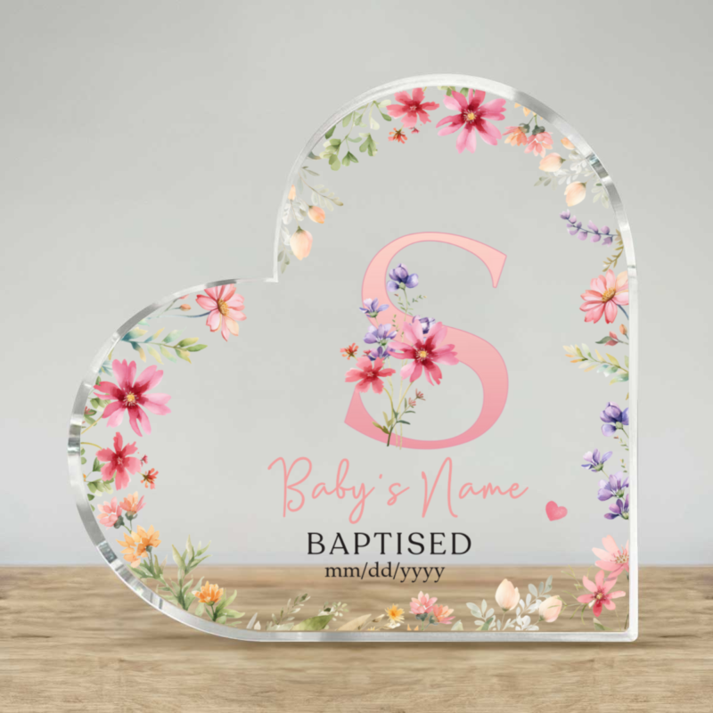 Personalized baptism plaque for goddaughter with baby girl’s name, christening date, and floral design – a heartfelt gift for baptism or dedication day.