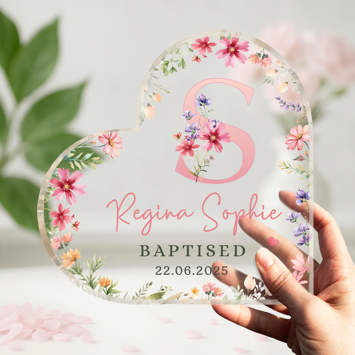 Personalized Baptism Gift - Heart Acrylic Plaque For Baby's Room With Custom Design