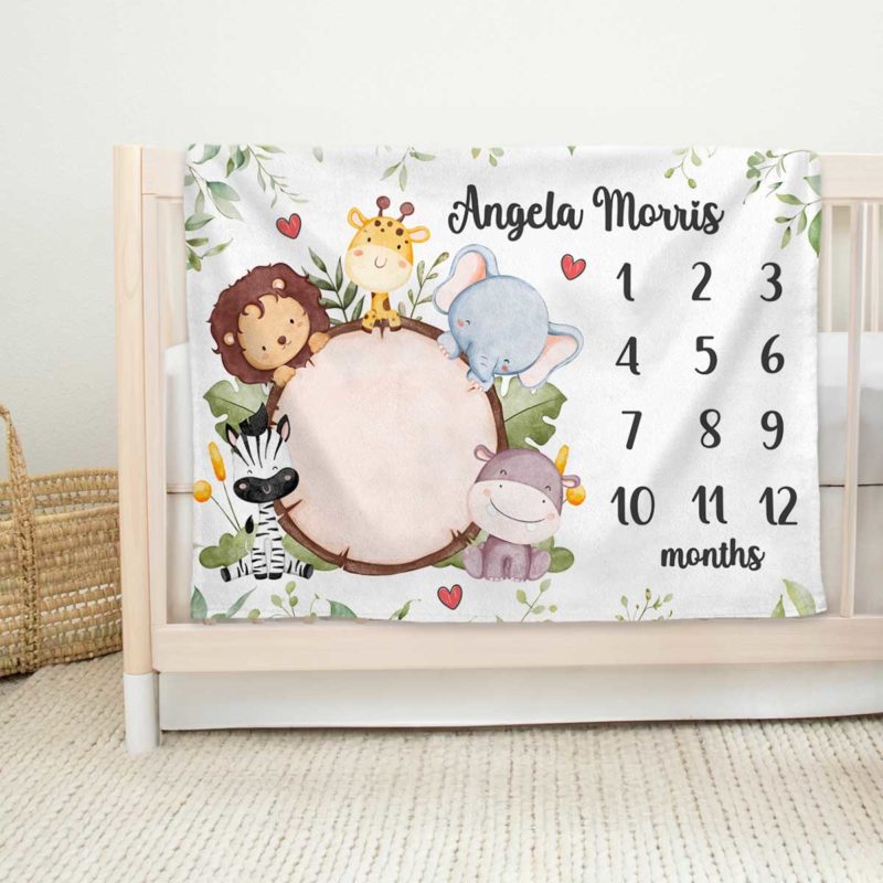 Personalized Monthly Milestone Blanket, Safari Month Baby Blanket ...