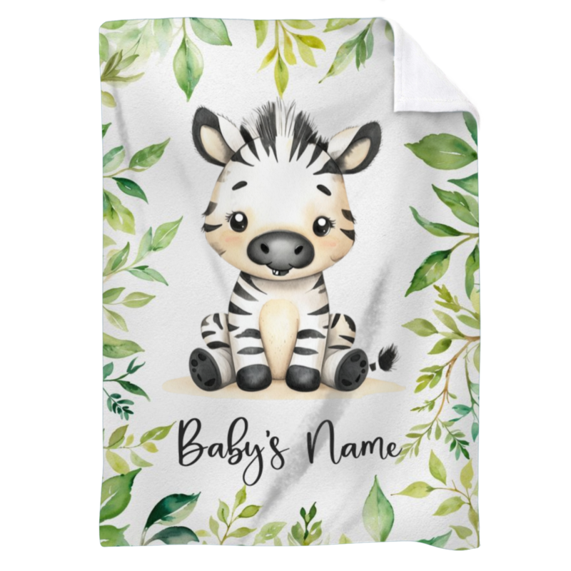 Personalized zebra baby blanket for boys with name, soft toddler blanket for baby shower gift, safari-themed zebra crib bedding