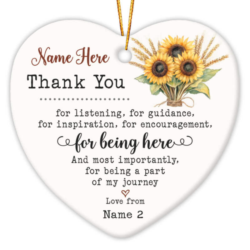 Show heartfelt appreciation with a personalized thank you keepsake ornament. Perfect keepsake gift for teachers, friends, coworkers, or mentors they'll cherish forever.
