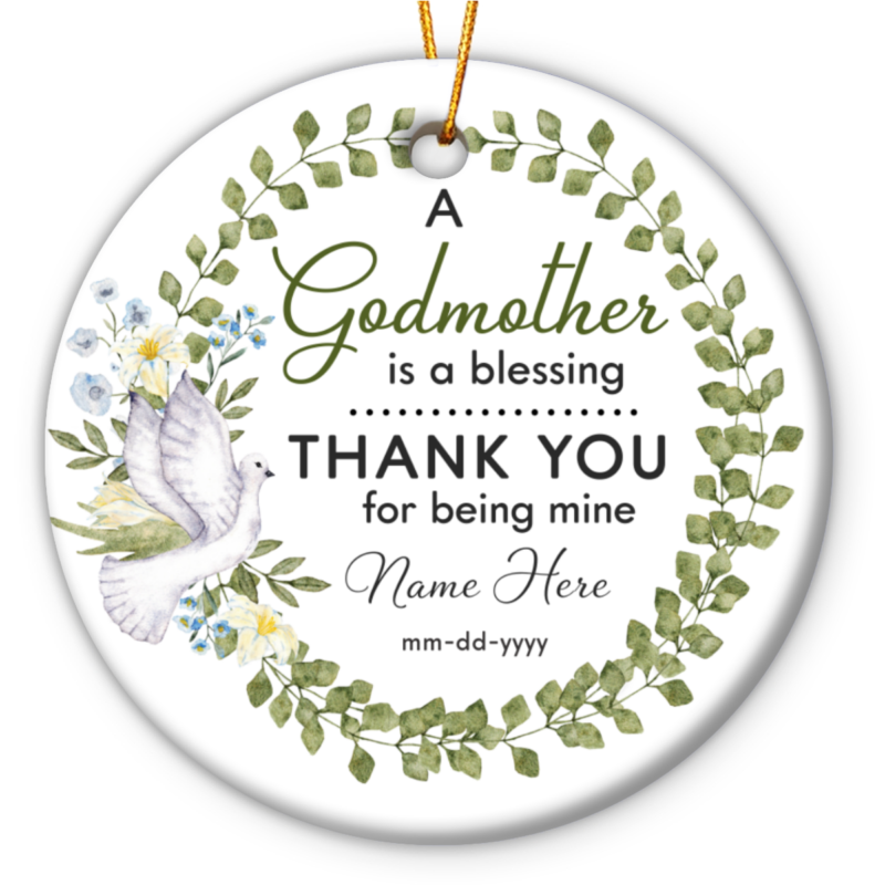 Personalized godmother ornament with custom name and message, heartfelt godmother thank you gift from godchild, Christmas or baptism keepsake