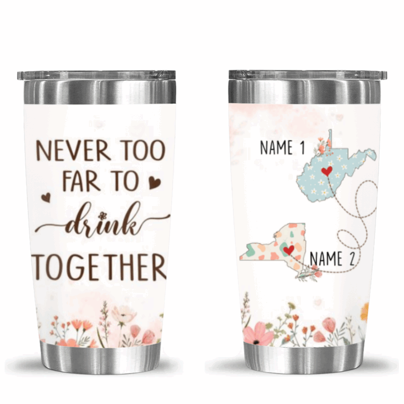Personalized Friendship Long Distance Tumbler with custom state to state design, unique gift for bestie, BFF, or sister to celebrate staying connected across the miles.