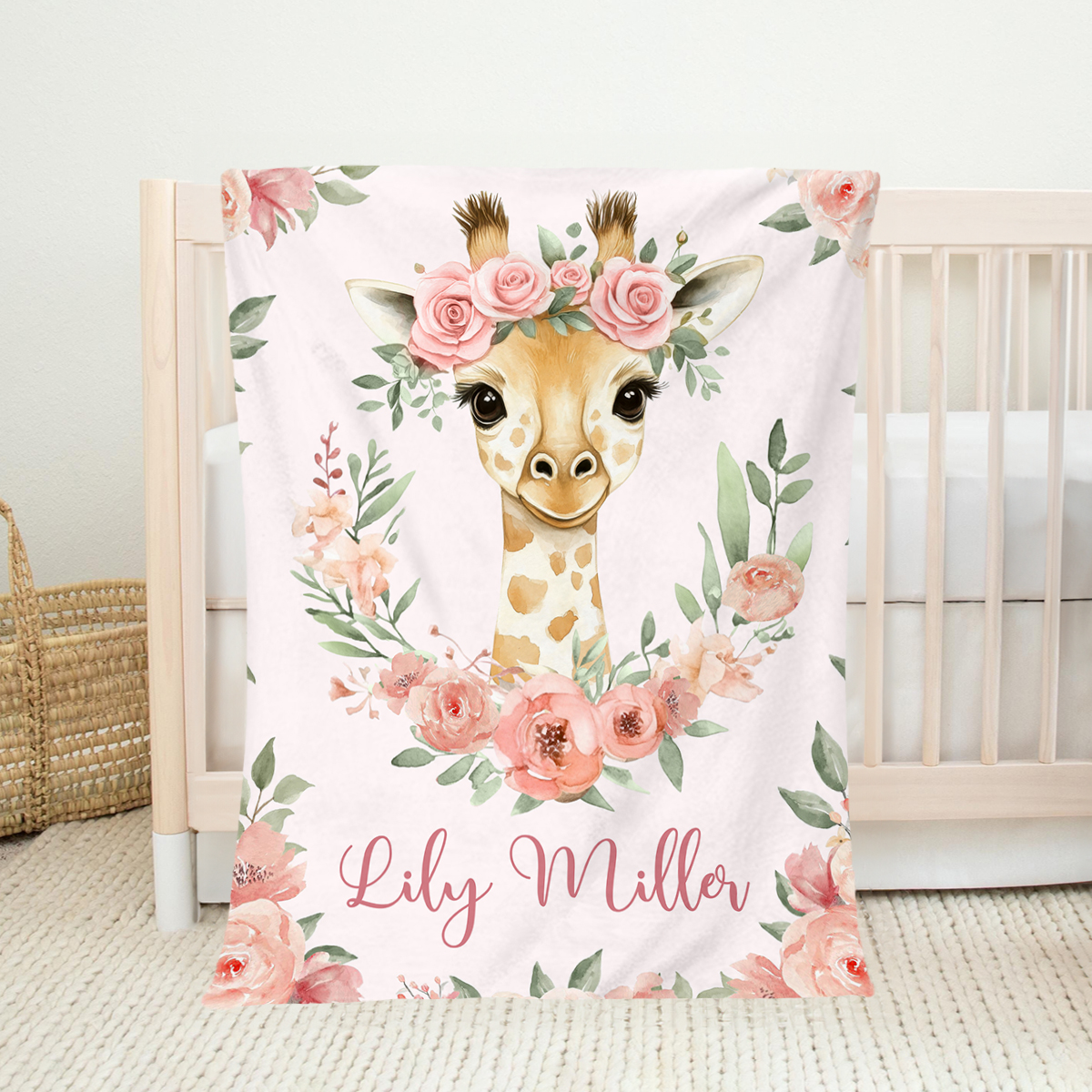 Personalized Giraffe Baby Blanket, Blanket For Baby Girl, Giraffe