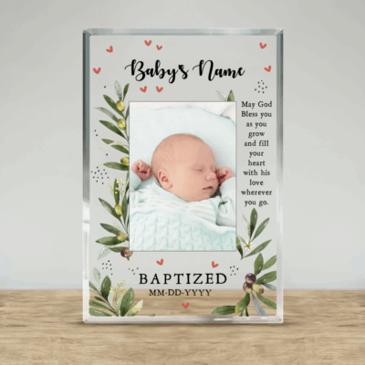 Personalized baptism picture plaque for baby boy, christening gift from godmother, custom godson religious keepsake, baby boy baptism photo plaque