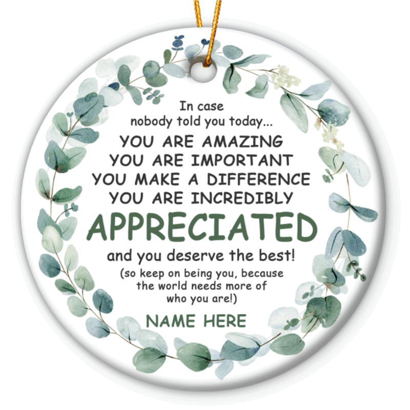 Personalized inspirational appreciation ornament, employee recognition Christmas gift, office appreciation holiday keepsake, thank you ornament for coworker
