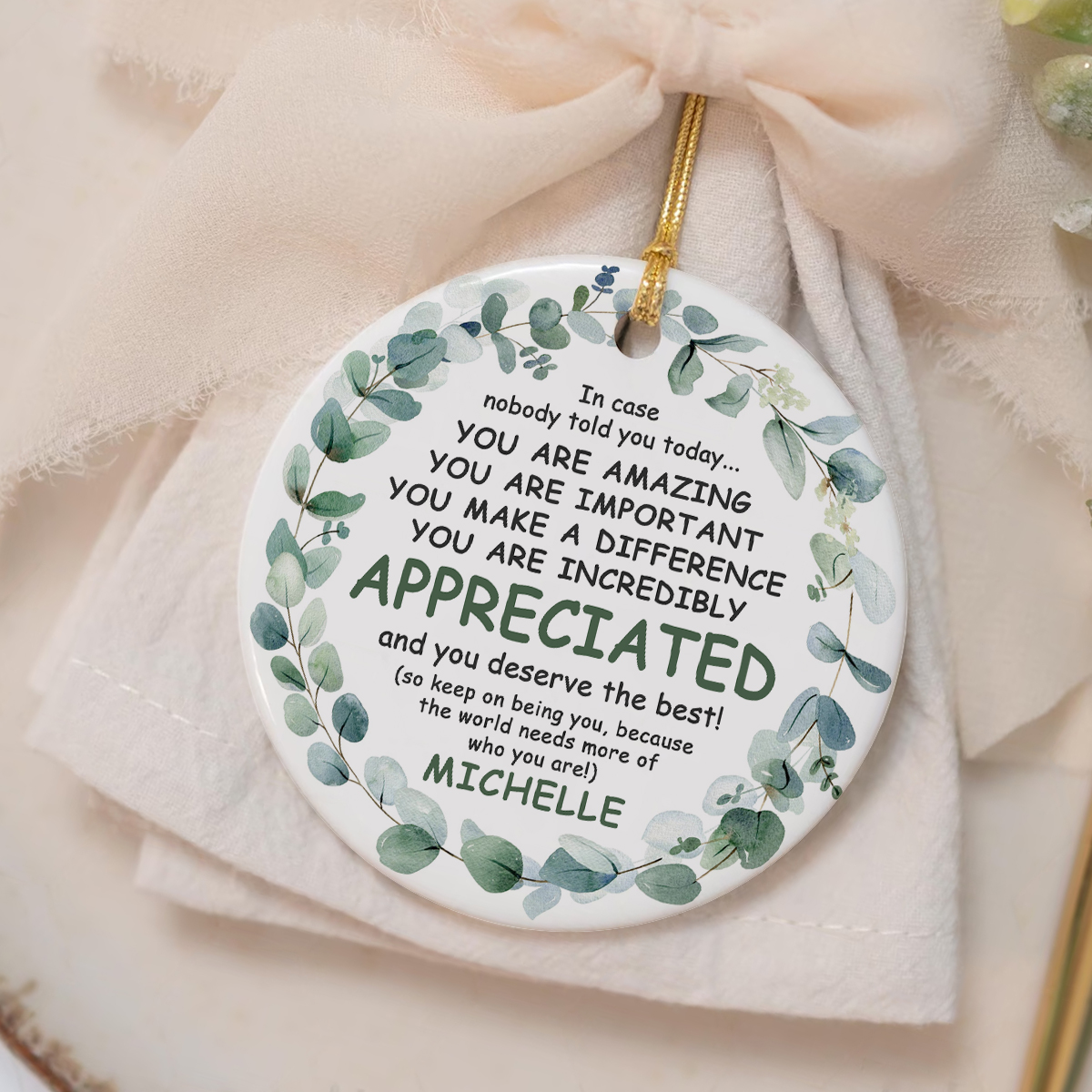 Personalized inspirational appreciation ornament, employee recognition Christmas gift, office appreciation holiday keepsake, thank you ornament for coworker